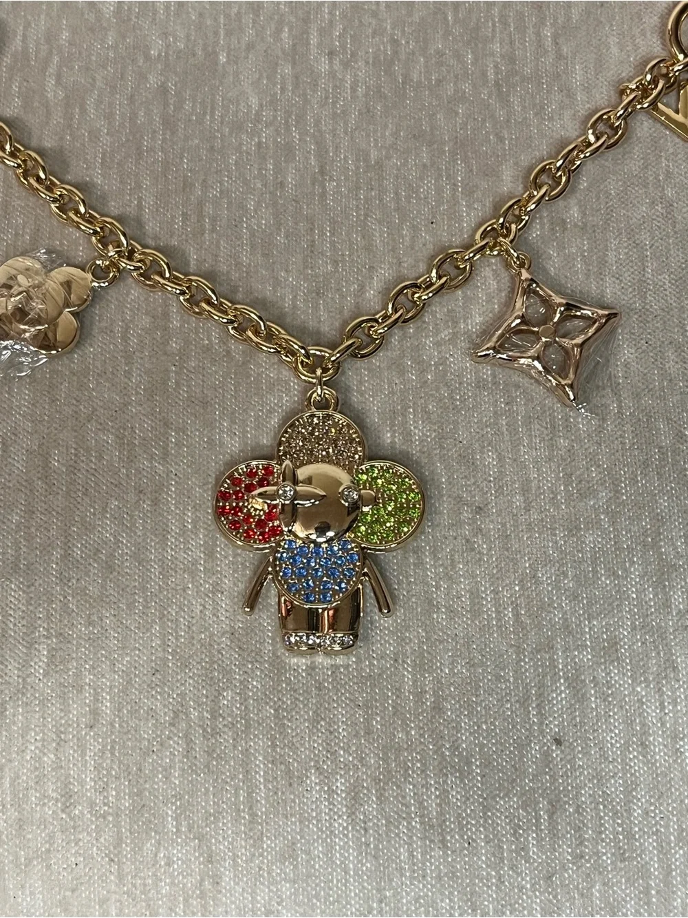 Gold Multicolor Crystal Fleur Charm Key/Bag Holder